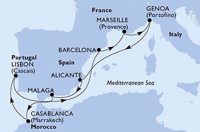 itinerar Genova - Alicante - Malaga - Casablanca - Lisabon - Barcelona - Marseille itinerar Genova - Alicante - Malaga - Casablanca - Lisabon - Barcelona - Marseille